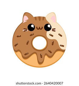 Cute kawaii cat donut with toffee flavour - adorable cartoon vector illustration
