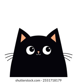 Linda cabeza de gato kawaii. Gatito gracioso. Icono de silueta negro. Mascota animal. Dibujos animados divertido personaje de bebé. Estilo infantil. Feliz Halloween. Diseño plano. El fondo blanco. Aislado. Ilustración vectorial