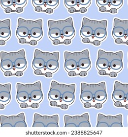 Cute kawaii Katzen Gesichter mit Brille nahtlose Muster