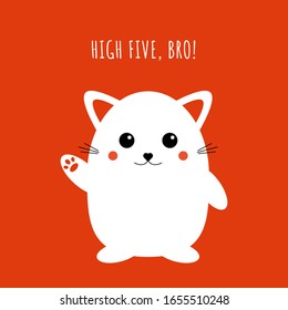 Cute kawaii cat. Funny happy kitten illustration with quote, trendy anime animal of baby cat. Vector graphic design for print