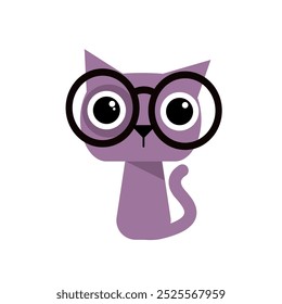 Cute kawaii cat with glasses - vector illustration
