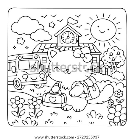 Cute Kawaii Cat Going to School – Adorable Back to School Coloring Page for Kids