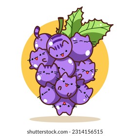 Cute and Kawaii Cat Grape Vector Illustration