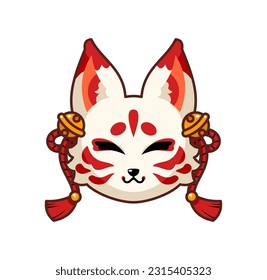 Cute and Kawaii Cat Head Kitsune Illustration