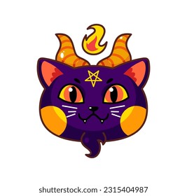 Cute and Kawaii Cat Head Satan Version Illustration