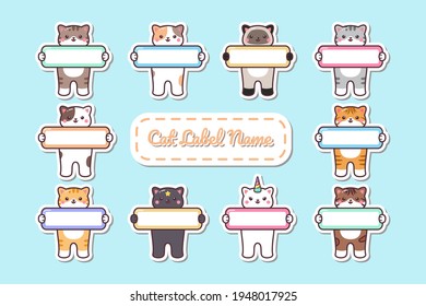 Etiqueta Cute Kawaii Cat Hold Name