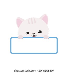 Cute kawaii cat holding blank card isolated on white backgroundai. Cartoon flat style. Vector illustration