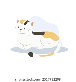 Ilustração de gato Kawaii bonito. Gato Relaxante Sentado e Deitado em Kawaii Estética