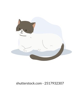 Ilustração de gato Kawaii bonito. Gato Relaxante Sentado e Deitado em Kawaii Estética