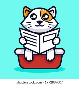 Cute kawaii cat mascot vector illustration