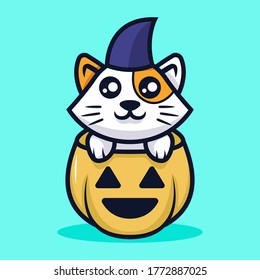 Cute kawaii cat mascot vector illustration