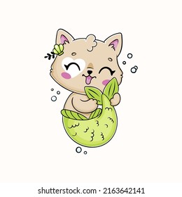 Cute kawaii cat mermaid illustration for kids