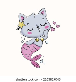 Cute Kawaii Cat Mermaid Illustration Kids Stock Vector (Royalty Free ...