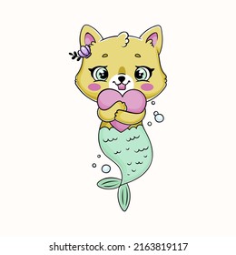 Cute kawaii cat mermaid illustration for kids