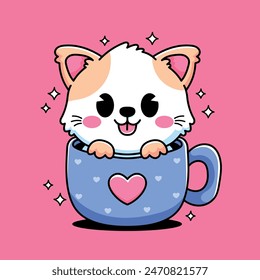 Cute kawaii cat in mug