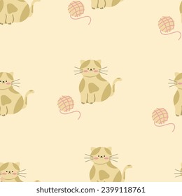 Cute kawaii cat seamless pattern