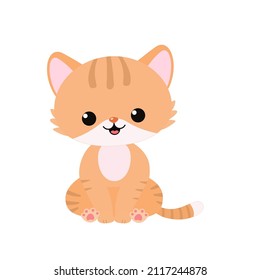 Cute kawaii cat sitting isolated on white background. Vector illustration. Cartoon flat style
