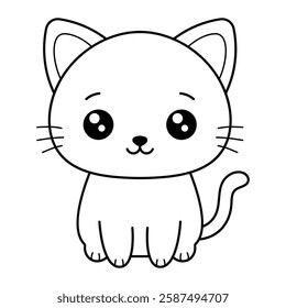 Cute kawaii cat vector illustration. Adorable kitten outline for kids coloring book and design projects.