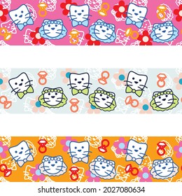Cute kawaii cat wedding print seamless vector border pattern. Kitty lover washi masking tape Japan style cartoon design.