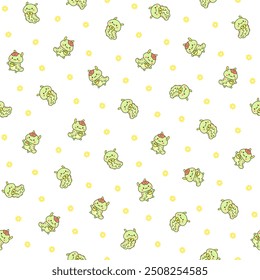 Cute kawaii caterpillar. Seamless pattern. Cartoon little insect characters. Hand drawn style. Vector drawing. Design ornaments.