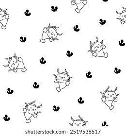 Cute kawaii catfish in different poses. Seamless pattern. Coloring Page. Funny cartoon aquatic animal character. Hand drawn style. Vector drawing. Design ornaments.