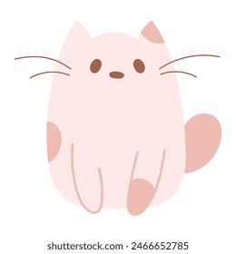 Cute kawaii cat,kitty with spots in hand draw flat style isolated on white background. Children vector illustration.Cartoon funny baby animal character design.Soft pastel colors.