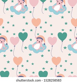 Cute kawaii cats, balloons and stars in a seamless pattern design, perfect to use on the web or in print for surface design