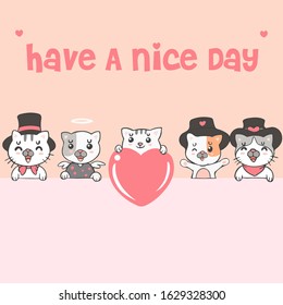 Cute kawaii cats and dogs with say have a nice day background wallpaper cover banner