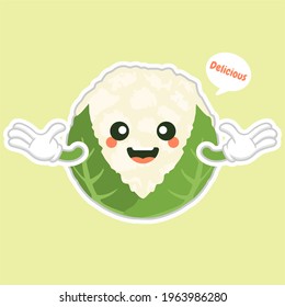 cute and kawaii cauliflower. Funny and healthy food. Vitamins contained in cauliflower. Food with cute face. Vector cartoon. healthy food, vegetables vector icon , vegetarian vegan concept