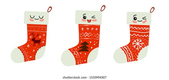 cute kawaii characters. Christmas sock for gifts.