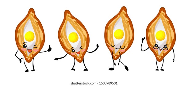 cute kawaii characters. Georgian cuisine. Khachapuri national dish