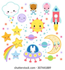 Cute Kawaii Characters in Space