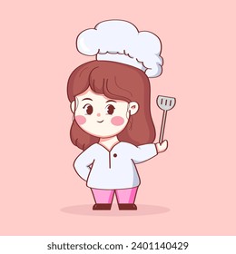 cute kawaii chef illustration for food logo