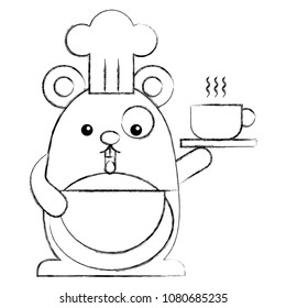 cute kawaii chef mouse with coffee cup cartoon