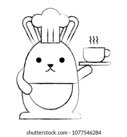 cute kawaii chef rabbit with coffee cup cartoon