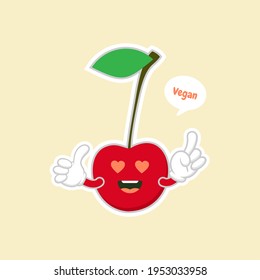personajes de cerezas lindos y kawaii.Diseño de frutas con personajes vectores de cerezo.Carácter de cereza, ilustración vectorial de dibujos animados de cerezos. Carácter vectorial de fruto puro aislado en el fondo de color.