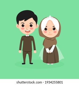 cute kawaii chibi couple muslim wedding character