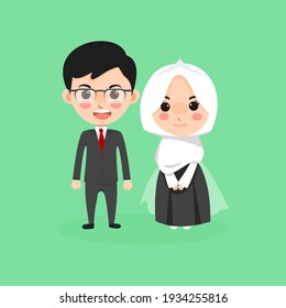 cute kawaii chibi couple muslim wedding character