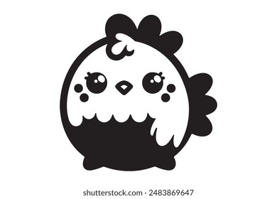 Cute kawaii Chicken silhouette vector illustration with white background.