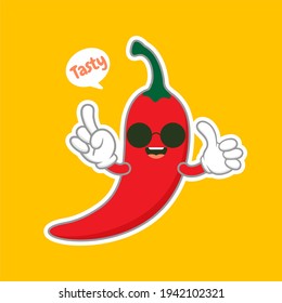 cute and kawaii chili character flat design vector illustration. can be used in restaurant menu, cooking books and organic farm label. Hot chili pepper cartoon character