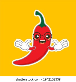 cute and kawaii chili character flat design vector illustration. can be used in restaurant menu, cooking books and organic farm label. Hot chili pepper cartoon character