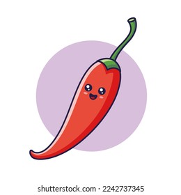 Cute Kawaii chili pepper cartoon icon illustration. Food vegitable flat icon concept isolated on white background. Chili pepper character, mascot in Doodle style.