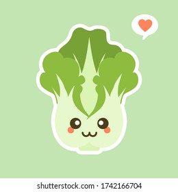 cute and kawaii Chinese cabbage character . Vegetables. Natural food, vegetarian, vegan and healthy nutrition. Flat vector illustration on a color background.