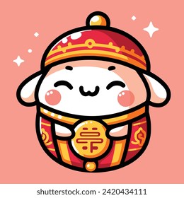 Cute kawaii chinese pig in traditional costume. Vector illustration.