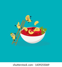 Cute kawaii chips cartoon character. Simple vector illustration  can be used for sticker, patch, phone case, poster, t-shirt, mug and other design.
