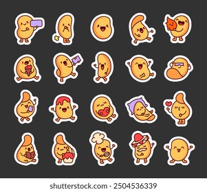 Cute kawaii chips character. Sticker Bookmark. Funny cartoon food. Hand drawn style. Vector drawing. Collection of design elements.