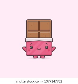 Cute Kawaii Chocolate Bar Mascot. Character Vector. Cartoon Illustration