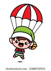 Cute And Kawaii Christmas Elf With Parachute