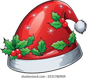 Cute Kawaii Christmas Christmas Hat Merry Christmas Vector Cartoon Illustration 
