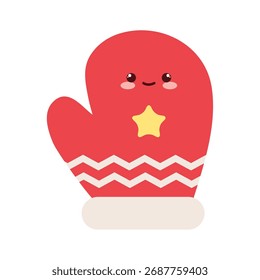 Cute Kawaii Christmas Mitten Vector